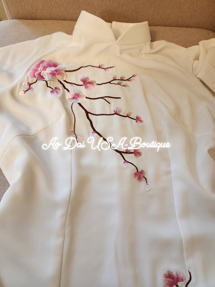 Top Only- Ao Dai Thai Tuan Embroidery flowers