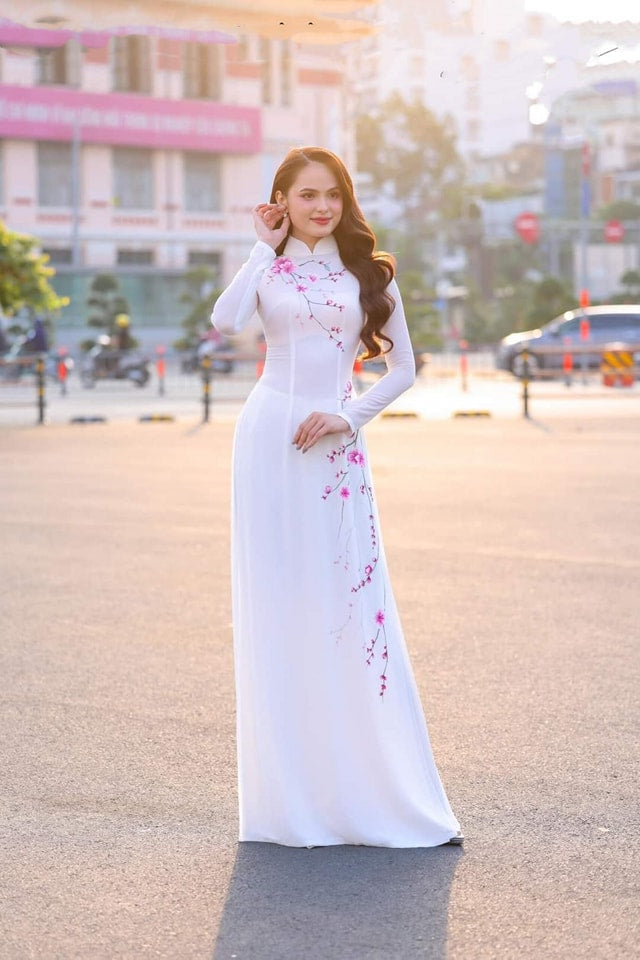 Top Only- Ao Dai Thai Tuan Embroidery flowers