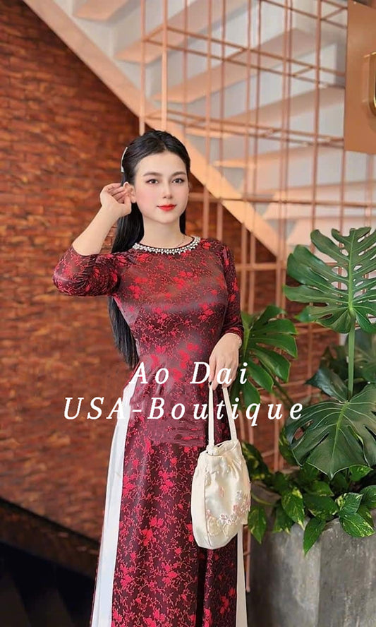 Burgundy Ao Dai Thai Tuan