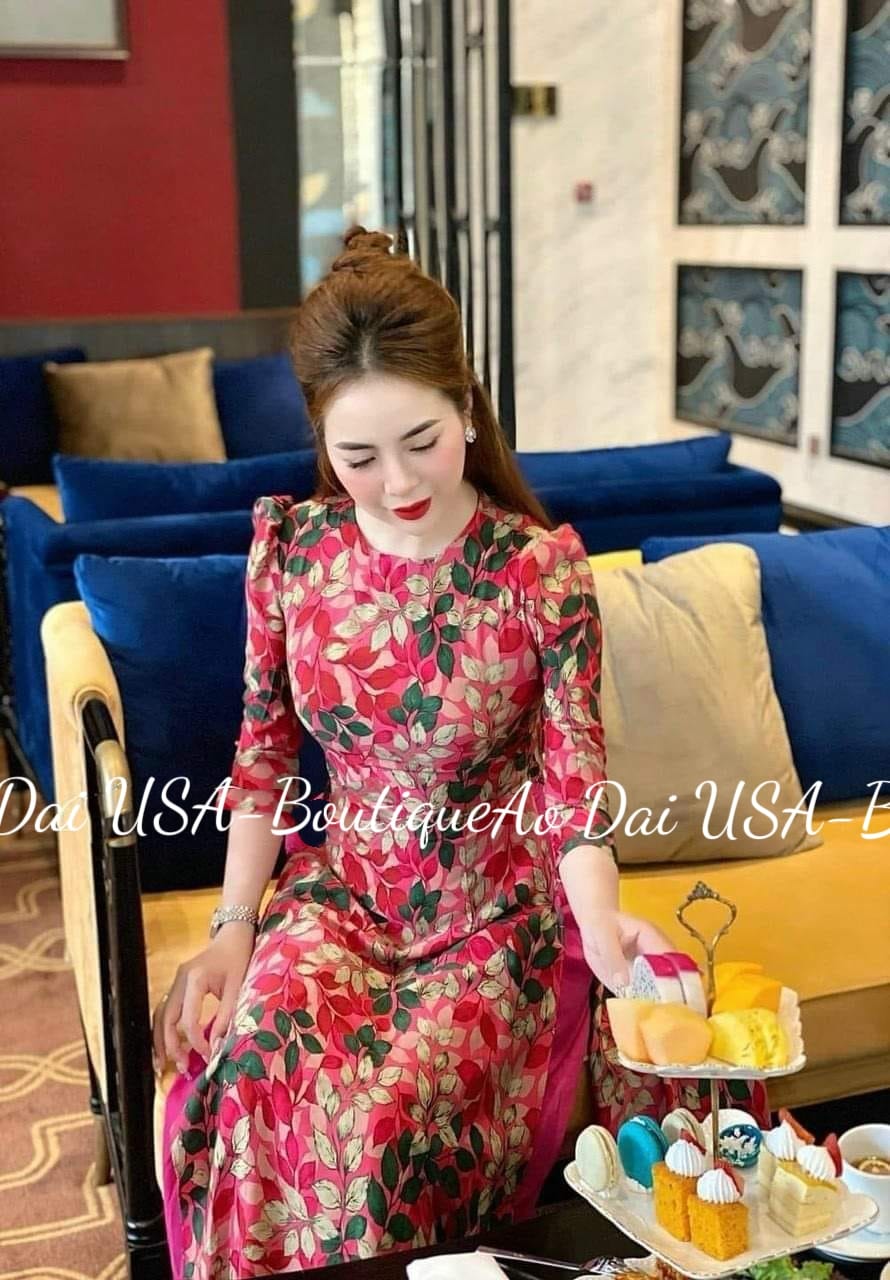 HONG HOA Set Ao Dai Lua Tô Chau/Pink pants included/ B78