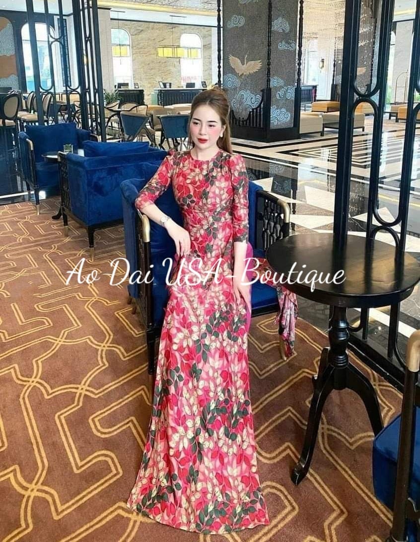 HONG HOA Set Ao Dai Lua Tô Chau/Pink pants included/ B78