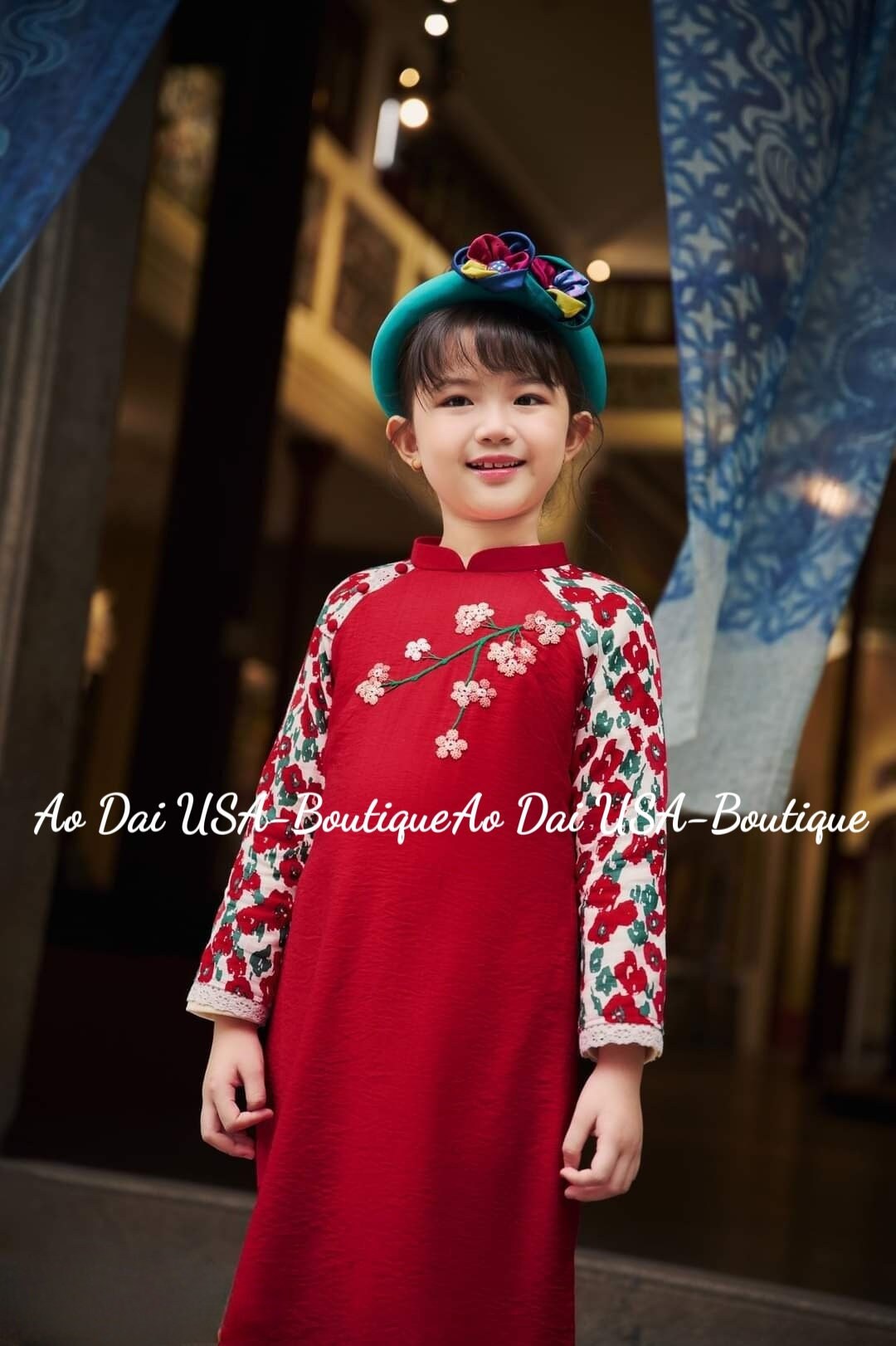 Set Ao Dai Mẹ và be Gai matching -Pants included B278