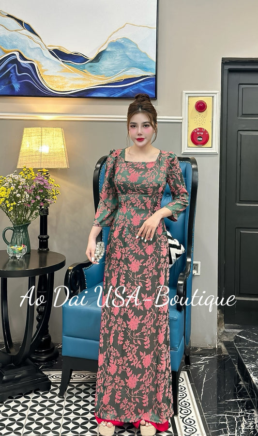 Ao Dai To Tam Thai Tuan with flowers/G312