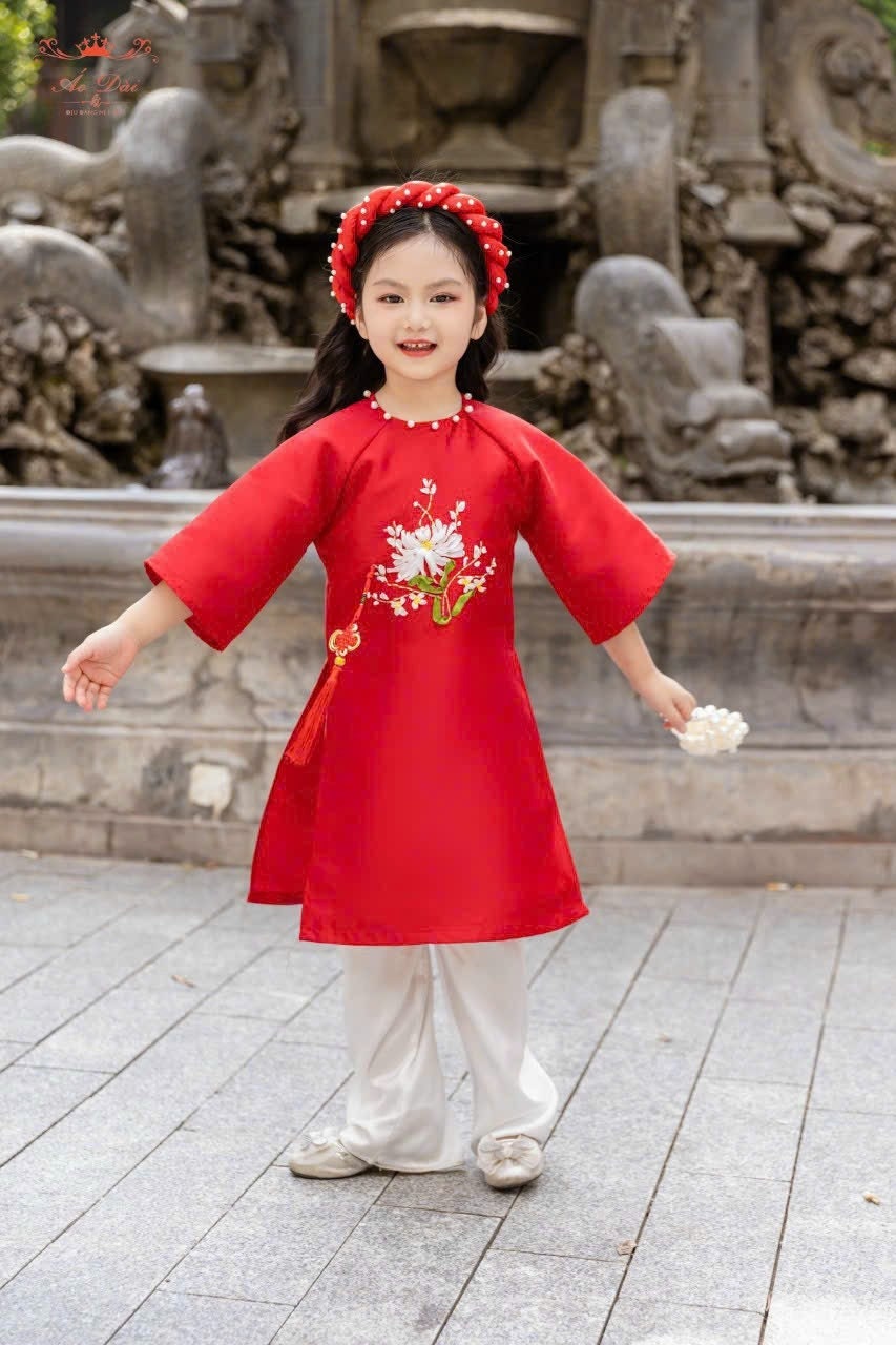 Set Family Red Ribbon Ao Dai Set (No Headband) | Pants included B125