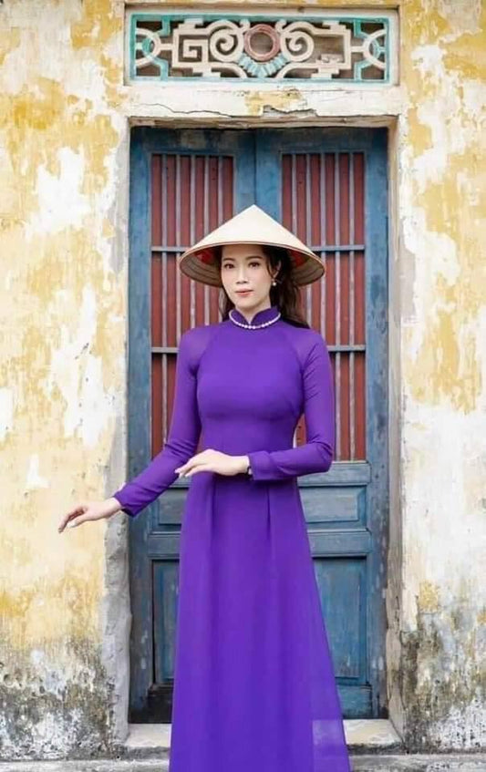 Set Ao Dai Chiffon Tron Purple Color TT110