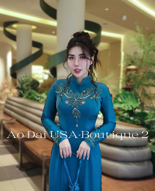 Set Ao Dai Lua To Chau Design with Crystal-TK34