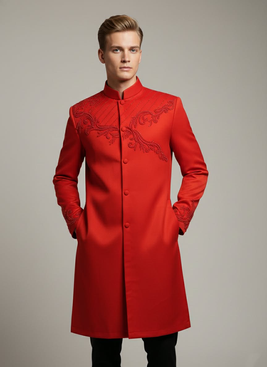 Red Ao Dai For Men Design/Vietnamese Groom Attire / Tet 2026/ B156