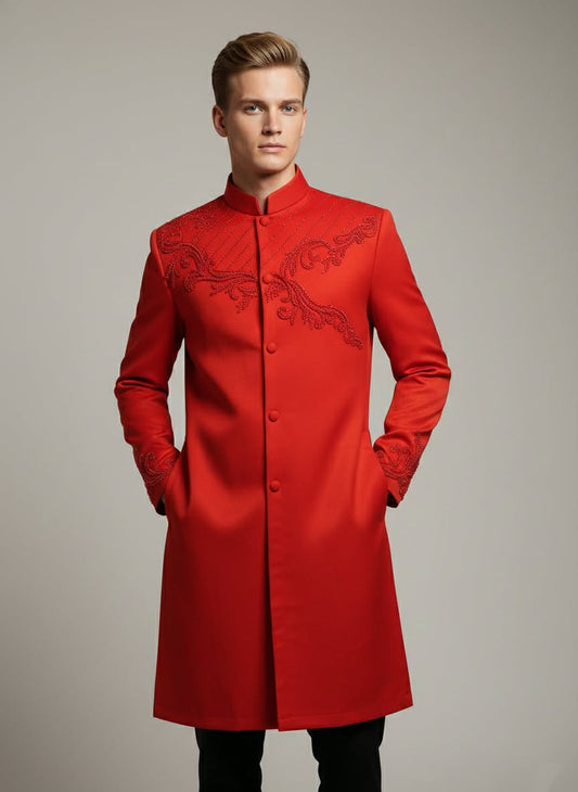 Red Ao Dai For Men Design/Vietnamese Groom Attire / Tet 2026/ B156