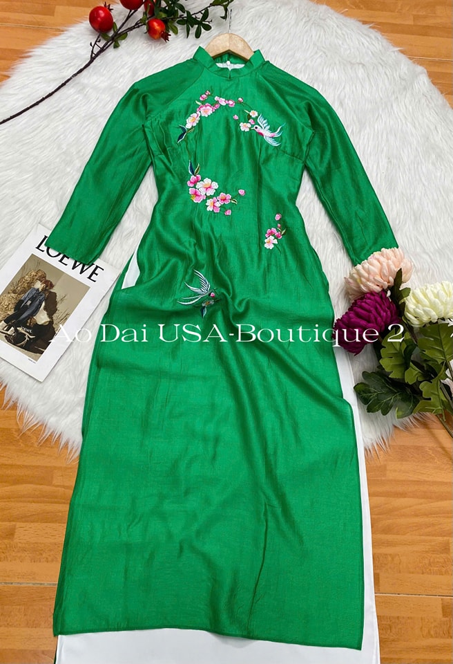 Set Ao Dai Cach Tan Flower Green Color - CT238