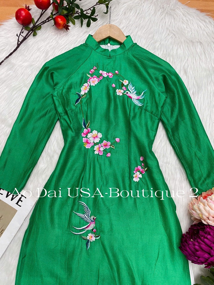 Set Ao Dai Cach Tan Flower Green Color - CT238