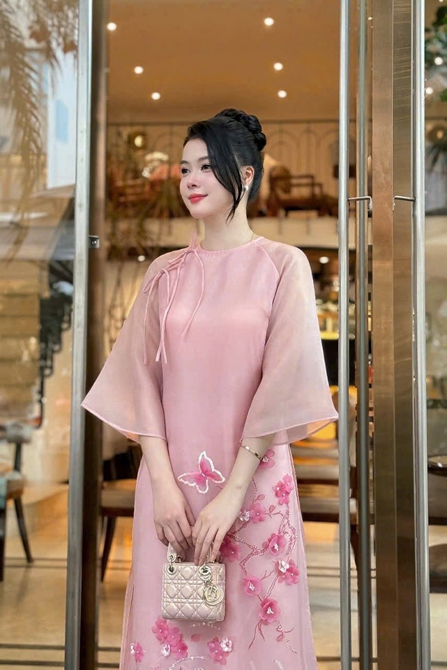 Set Ao Dai Cach Tan Pink Color - CT303