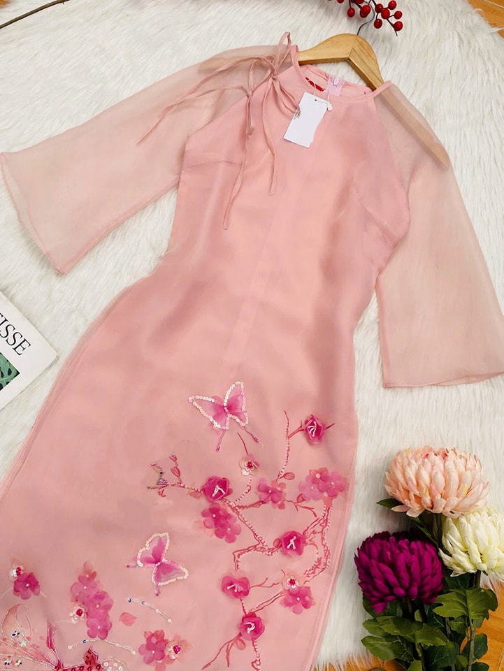 Set Ao Dai Cach Tan Pink Color - CT303