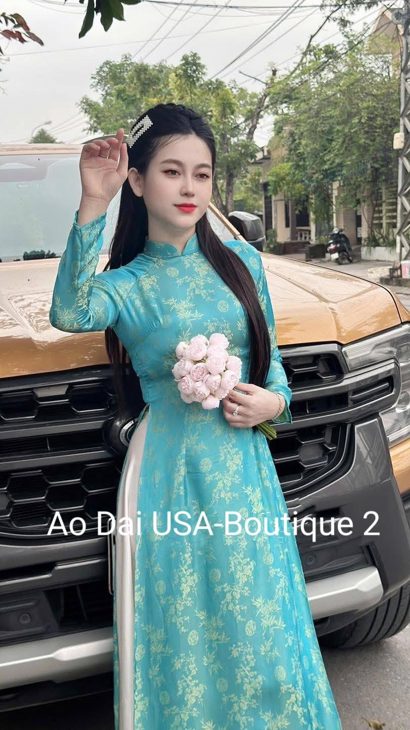 Ao Dai Lụa To Tam Van Nam Blue Color TT75- No pants