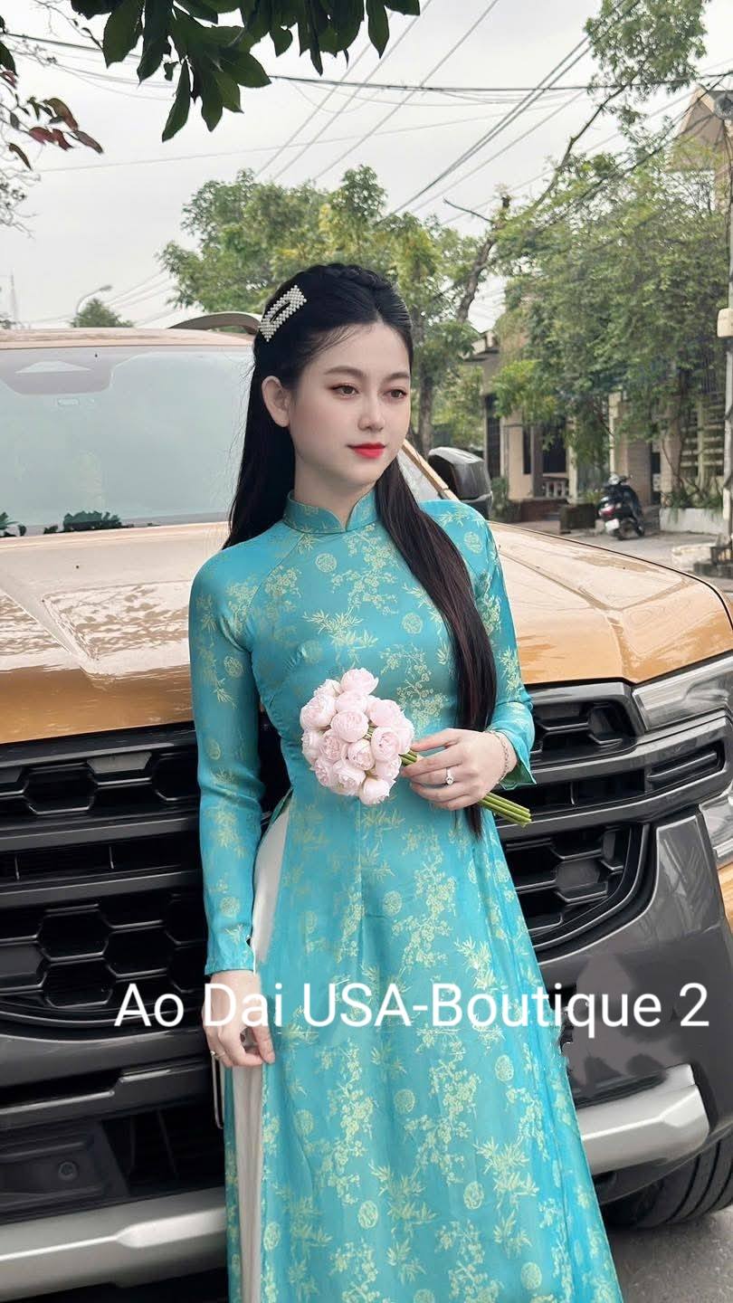 Ao Dai Lụa To Tam Van Nam Blue Color TT75- No pants