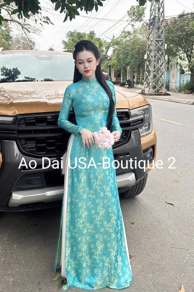 Ao Dai Lụa To Tam Van Nam Blue Color TT75- No pants