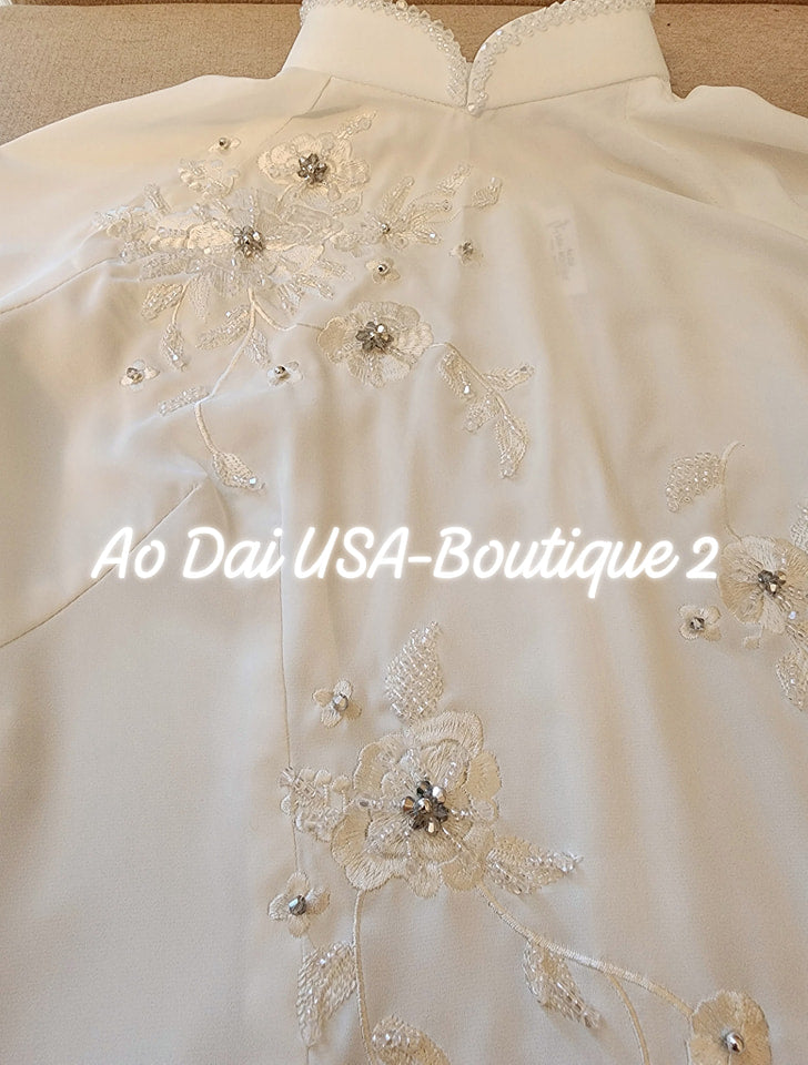 Ao Dai Design with Crystal and embroiled flowers T199