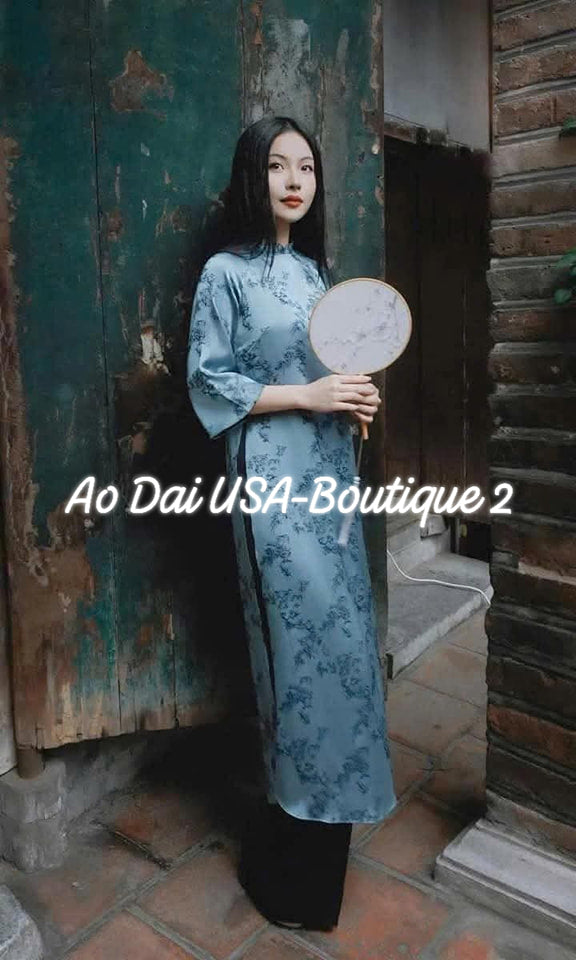 Set Ao Dai Cach TanNavy Blue Color/Black Pants included/ TT303