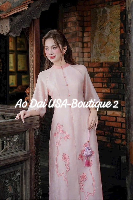 Set Ao Dai Cach Tan Pink Color/Pant included/CT277