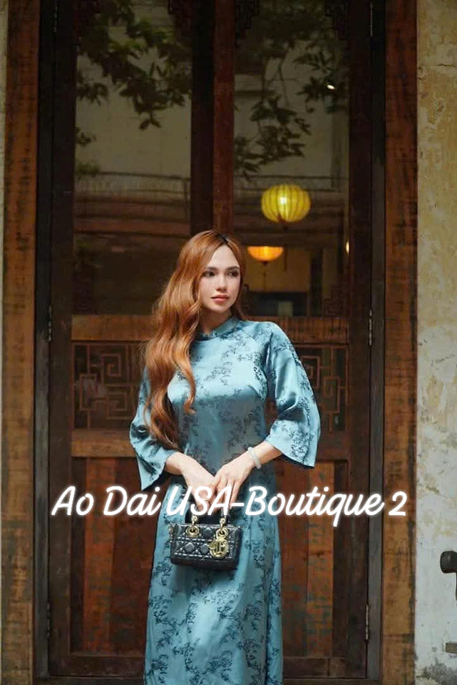 Set Ao Dai Cach TanNavy Blue Color/Black Pants included/ TT303