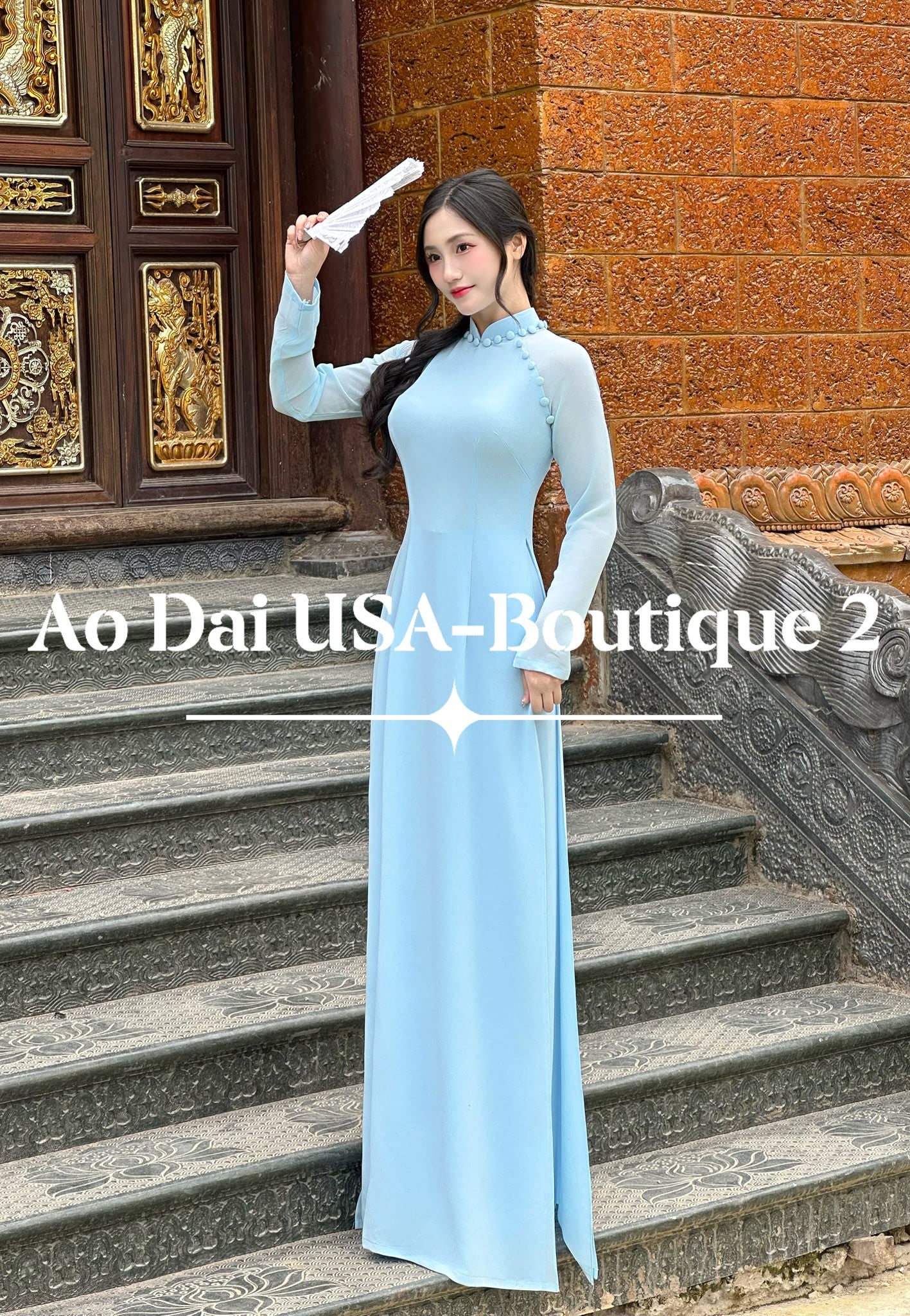 Set Ao Dai Chiffon Double Layers/Sky Color/Pants include/TT134
