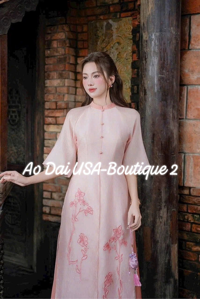 Set Ao Dai Cach Tan Pink Color/Pant included/CT277