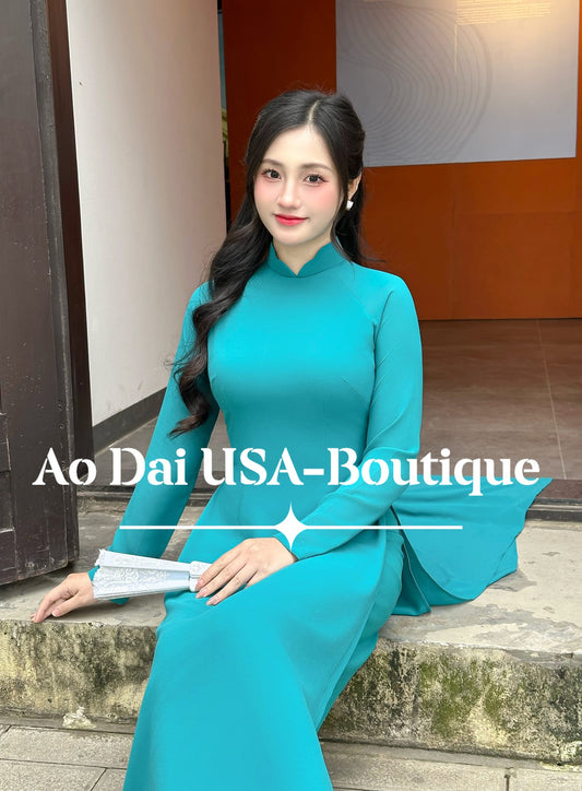 Set Ao Dai Chiffon Double Layers/Blue Color/Pants include/TT132
