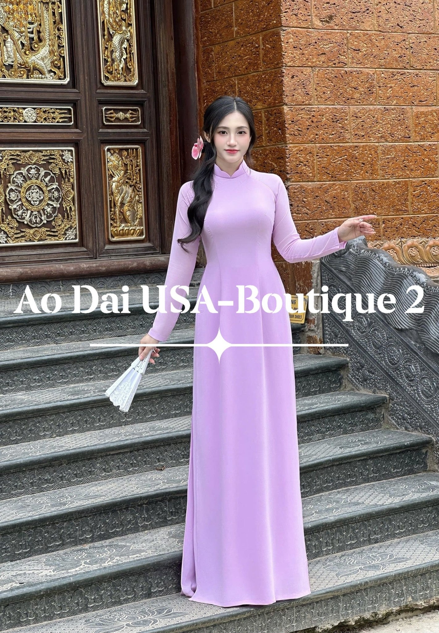 Set Ao Dai Chiffon Double Layers/Purple Color/Pants include/TT129
