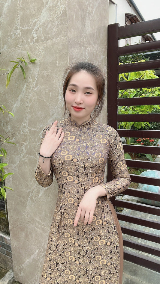 Top Only-Ao Dai Lua To tam thai tuan with 2 colors yellow and brown- TT91