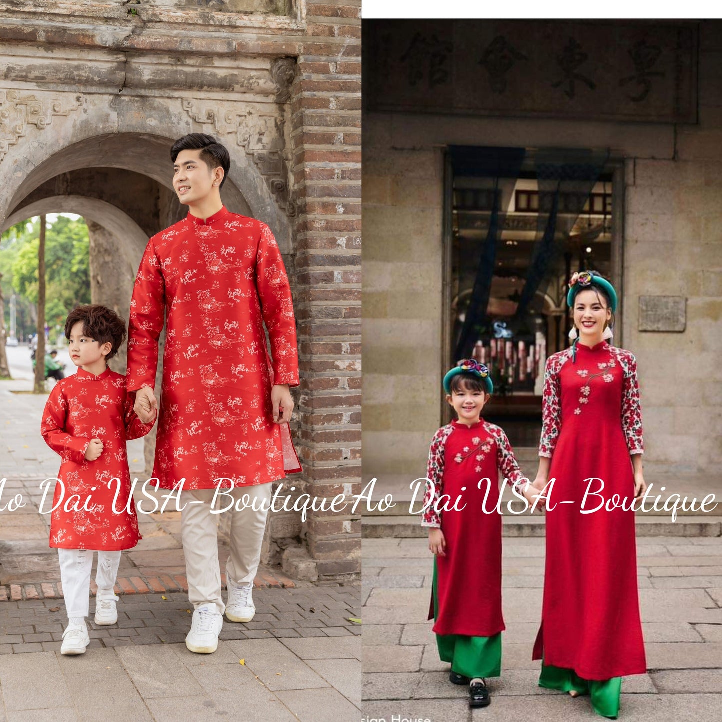 Set Ao Dai Mẹ và be Gai matching -Pants included B278