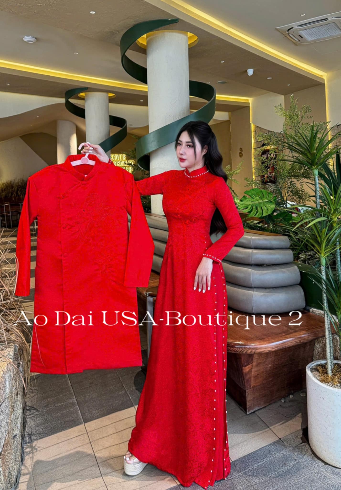 Set Ao Dai Wedding Red Color W188