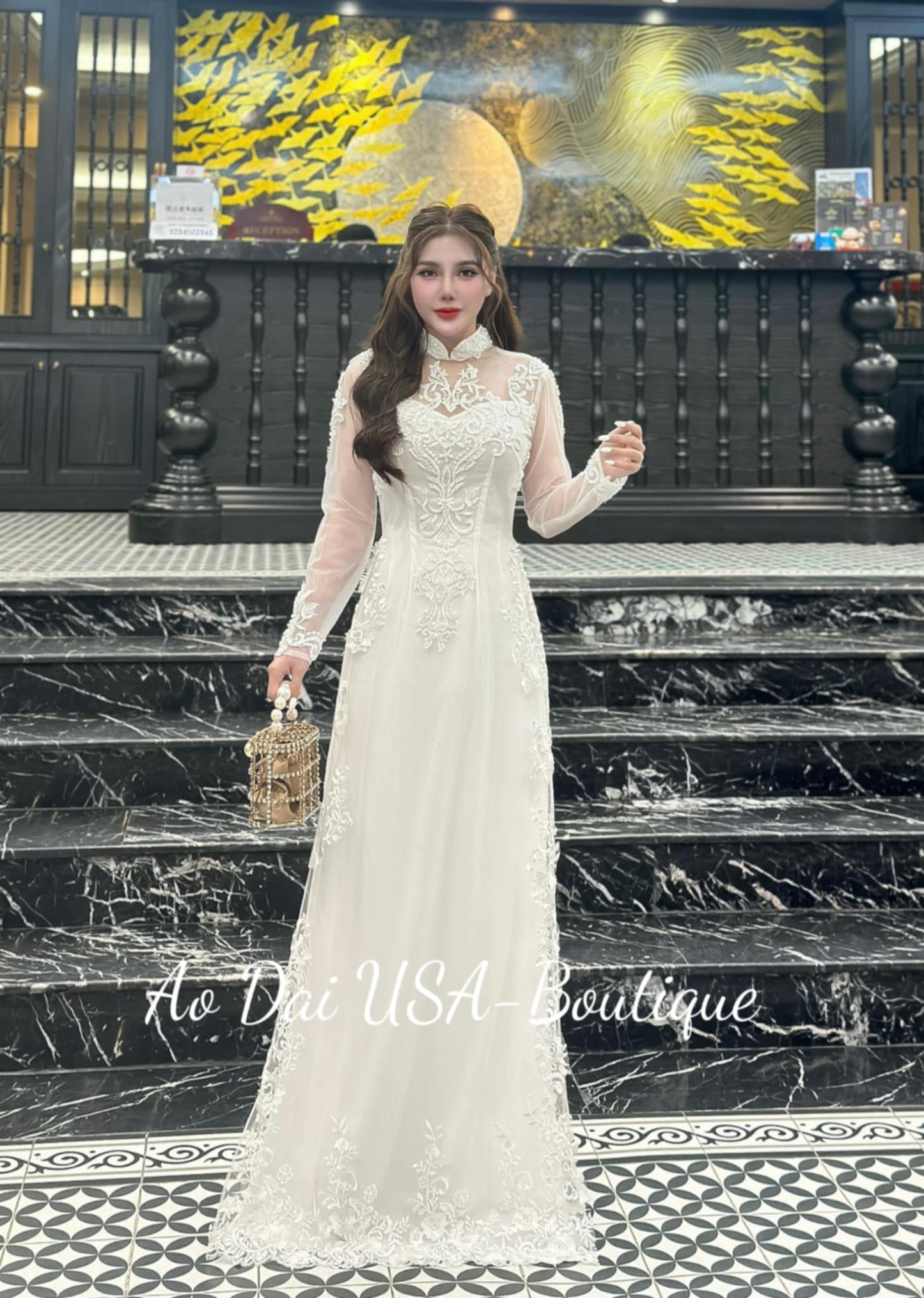 Set Ao Dai Triple layers Design with Crystal W408