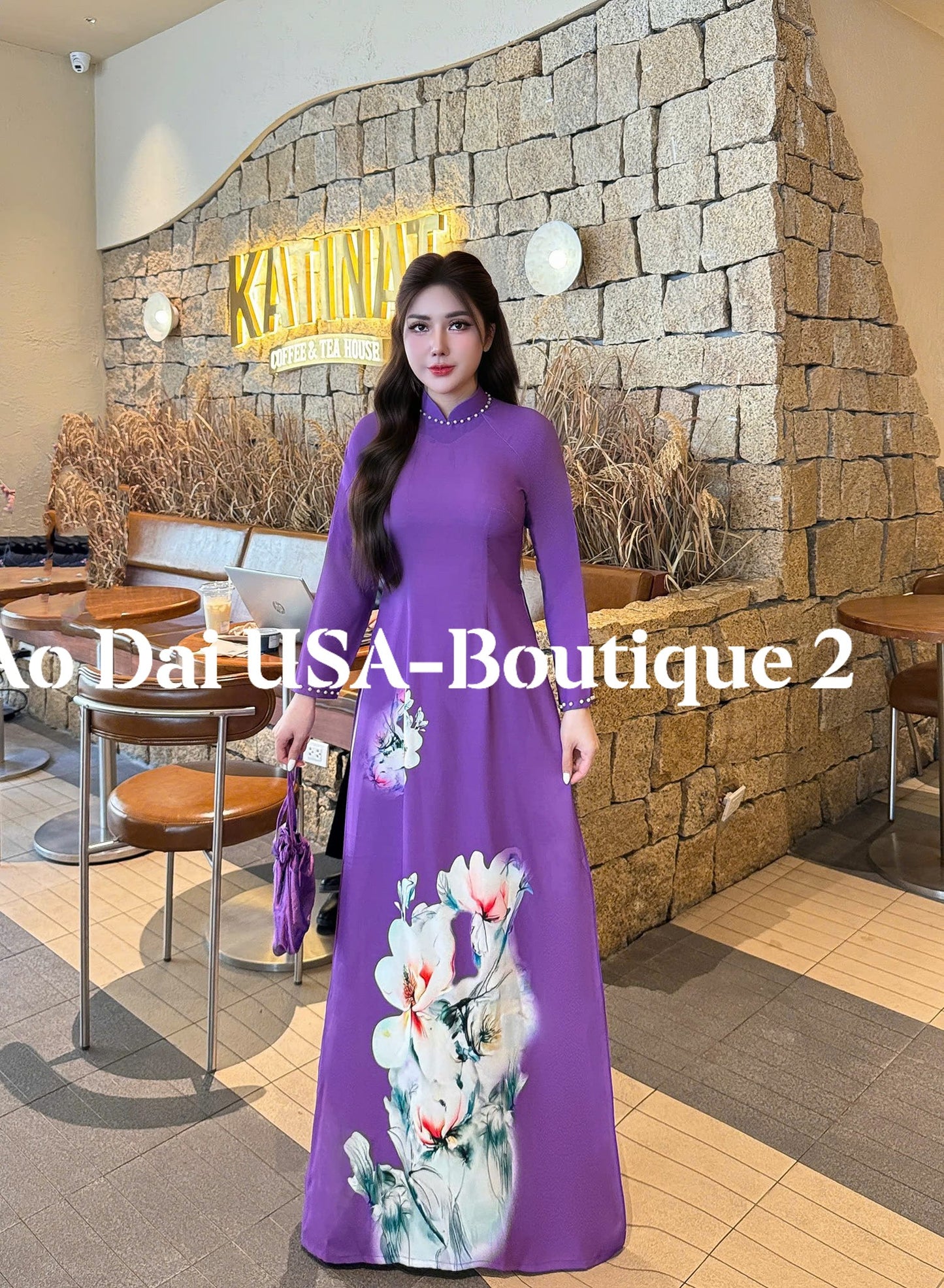 Set Ao Dai Lua Thai Tuan Purple/pants included/ TT92
