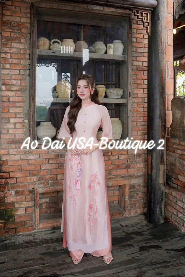 Set Ao Dai Cach Tan Pink Color/Pant included/CT277