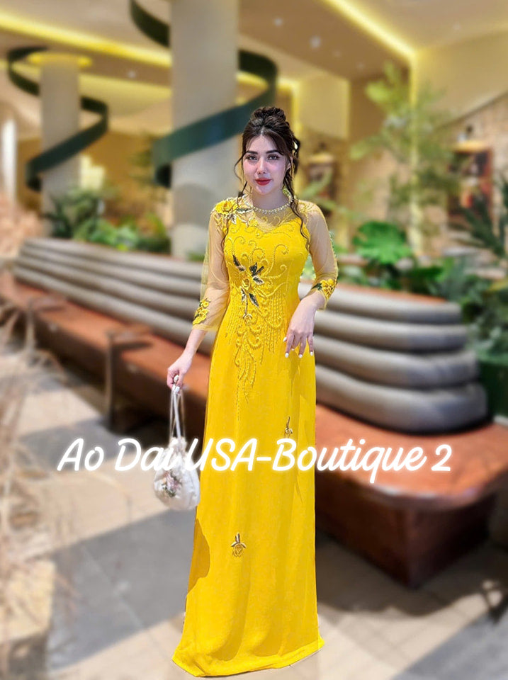 Set Ao Dai Chiffon Double Layers Design/Pants include/TK31