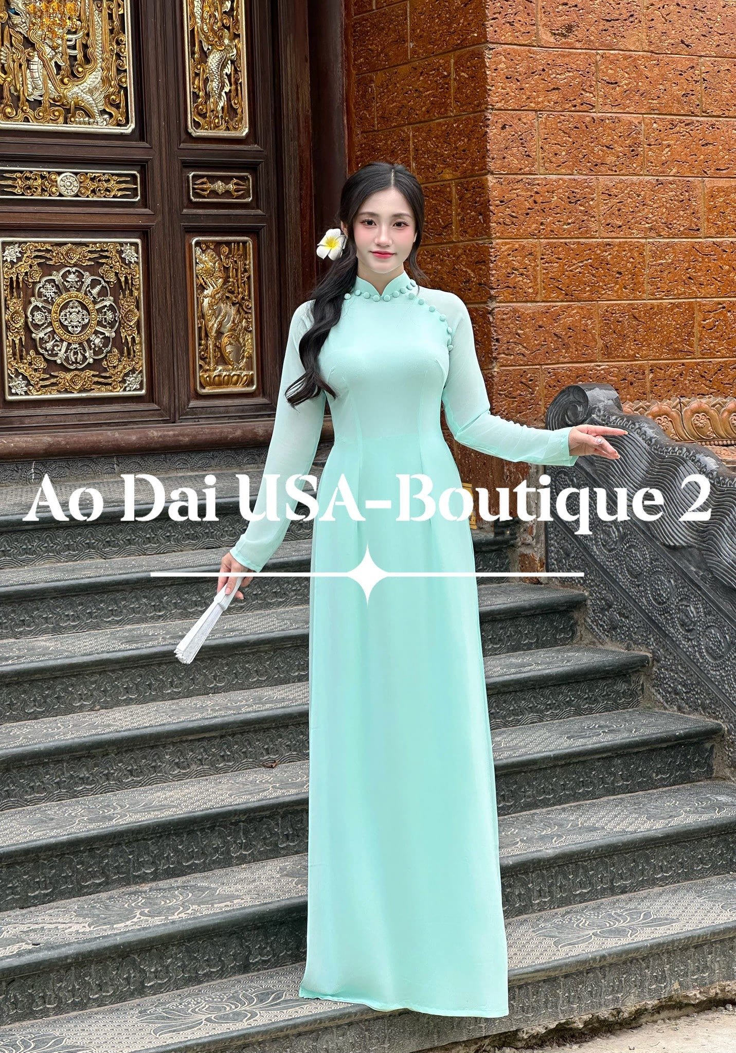 Set Ao Dai Chiffon Double Layers/Mint Color/Pants include/TT108