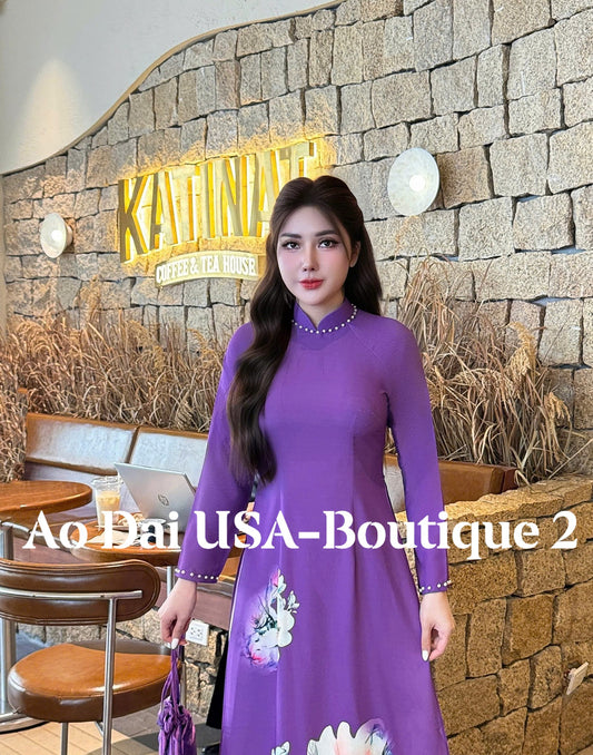 Set Ao Dai Lua Thai Tuan Purple/pants included/ TT92