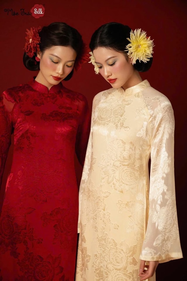 HOA LY Set Ao Dai Cach Tan White Cream Color/Cream Pants included/CT301