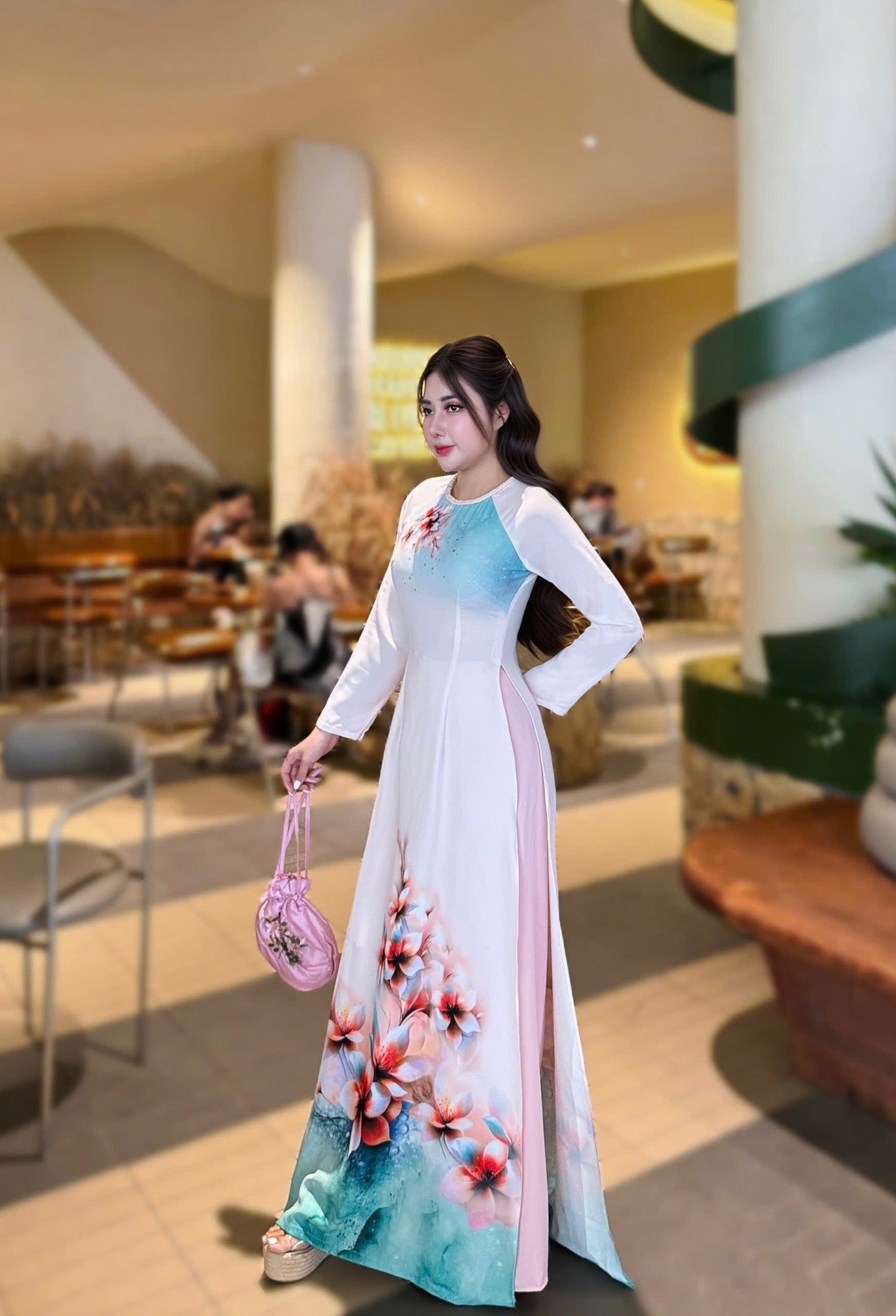 NGUYET VU Set Ao Dai Thai Tuan Light Begie color/pants included/G330