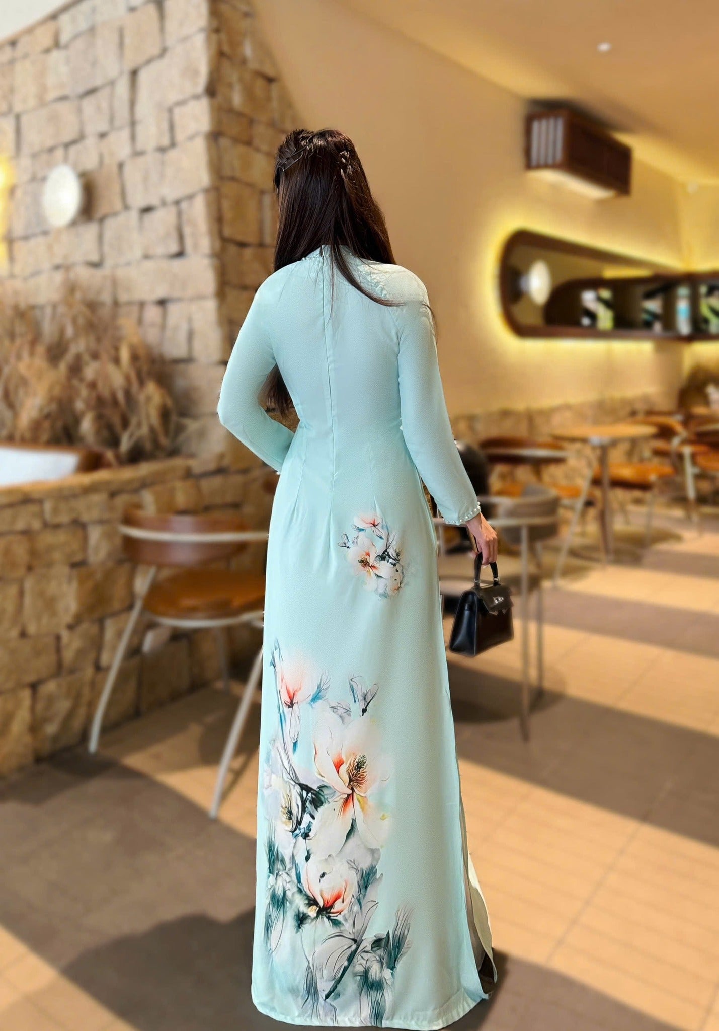 THUY HOA Set Ao Dai Design with 4D  Print flowers/pants include/G331