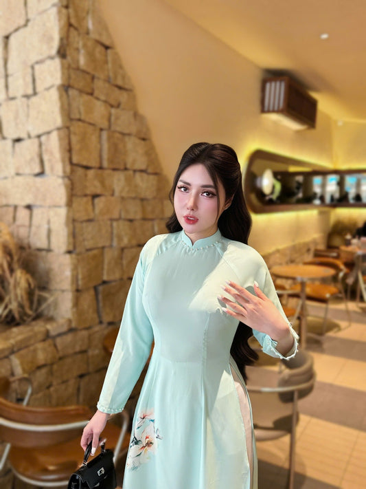 THUY HOA Set Ao Dai Design with 4D  Print flowers/pants include/G331