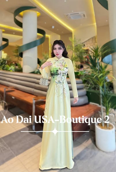 TU HUONG Set Ao Dai Thai Tuan Design with 4D flower/Blue Pants include/G335