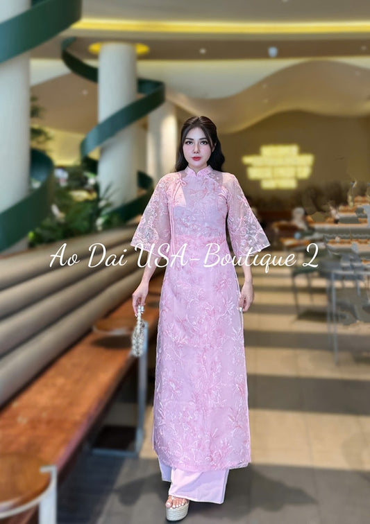 Set Ao Dai Cach Tan PINK Color/ Pants included/CT275
