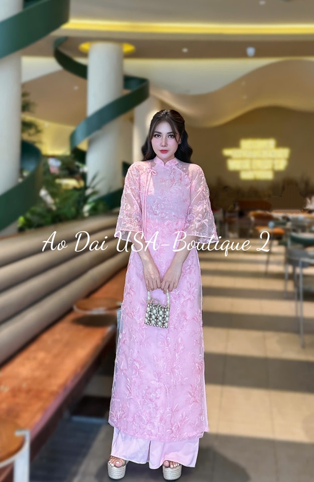 Set Ao Dai Cach Tan PINK Color/ Pants included/CT275