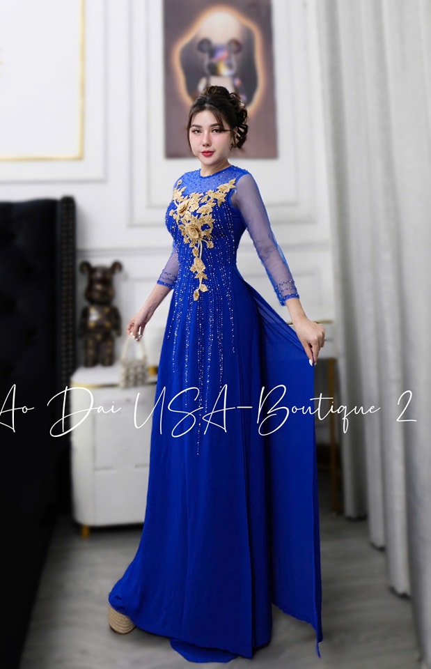 Set Ao Dai Chiffon Double Layers Design with Crystal/Pants included/ TK28