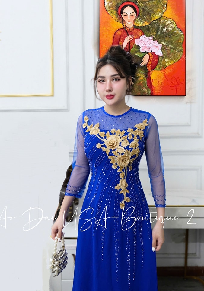 Set Ao Dai Chiffon Double Layers Design with Crystal/Pants included/ TK28
