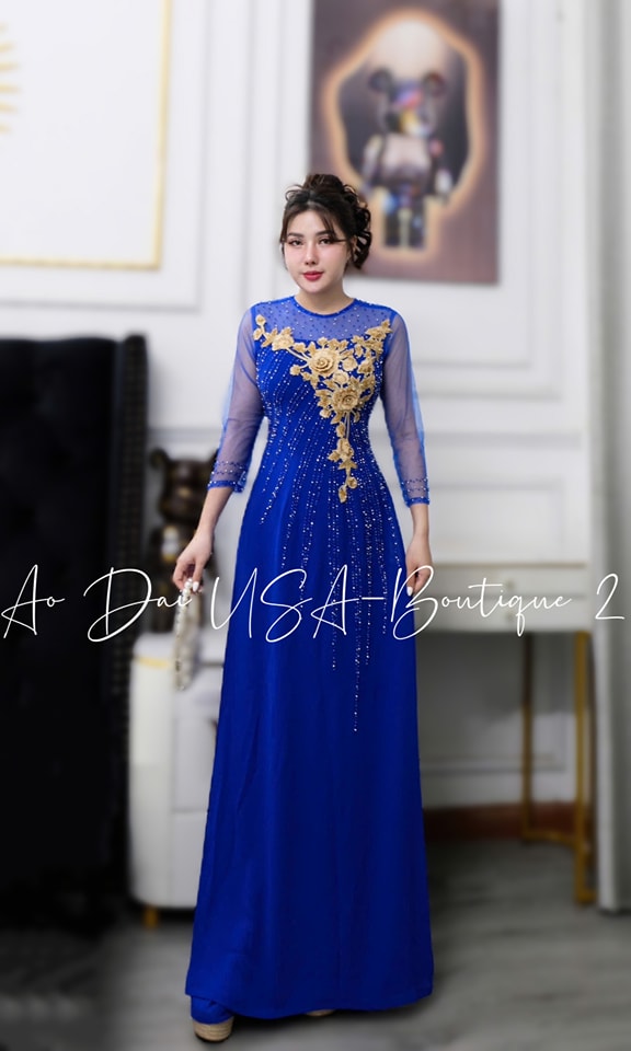 Set Ao Dai Chiffon Double Layers Design with Crystal/Pants included/ TK28