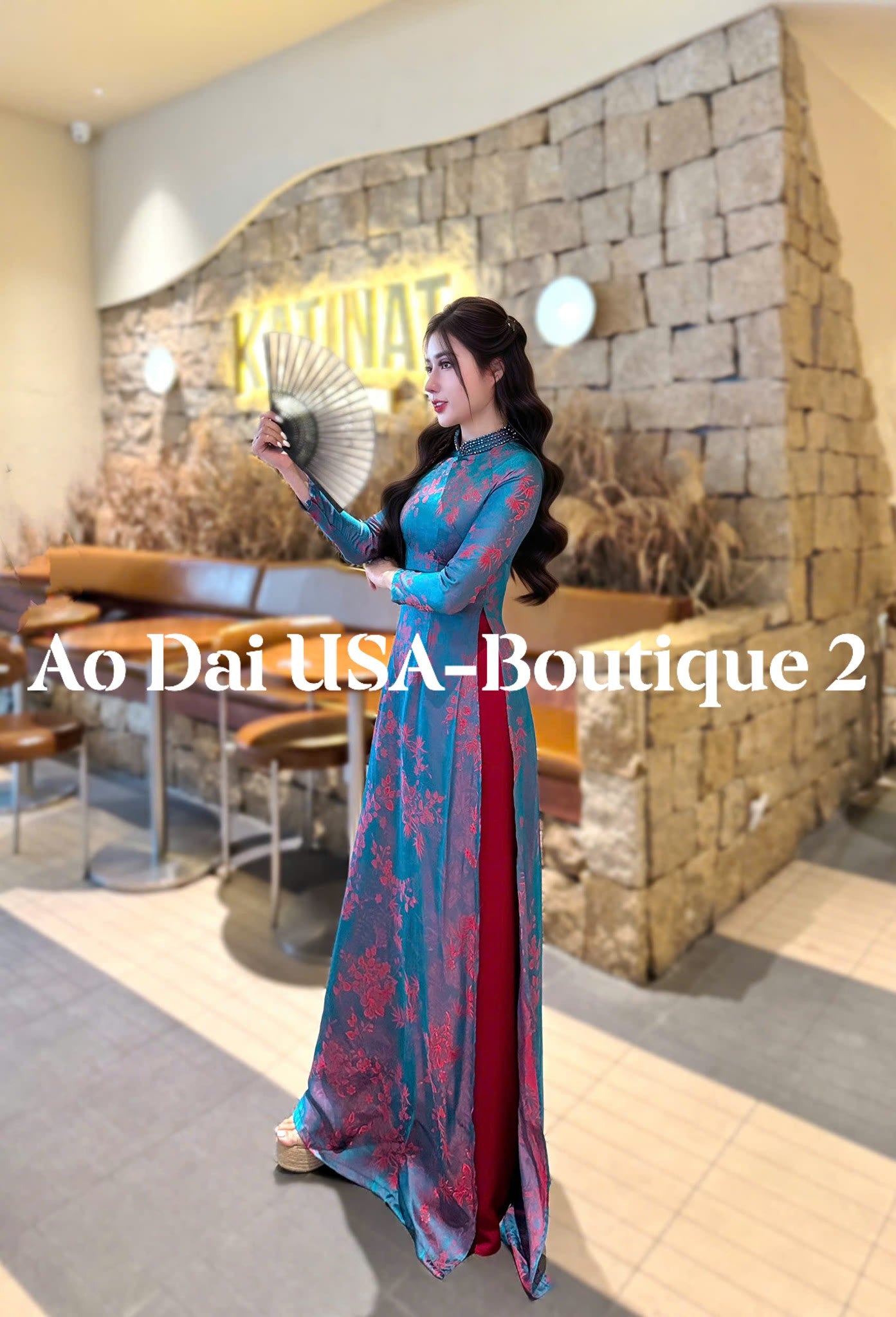 NGUYET HY Ao Dai Tơ Tam Luxury Material Blue And Red/ Pants included/TT13