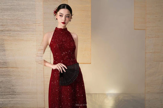 HUYET MAI Set Ao Dai/Red pants included/B265