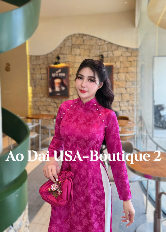 HONG CAM Set Ao Dai Gam To Tam Thai Tuan fuchsia color/pants include/TT74