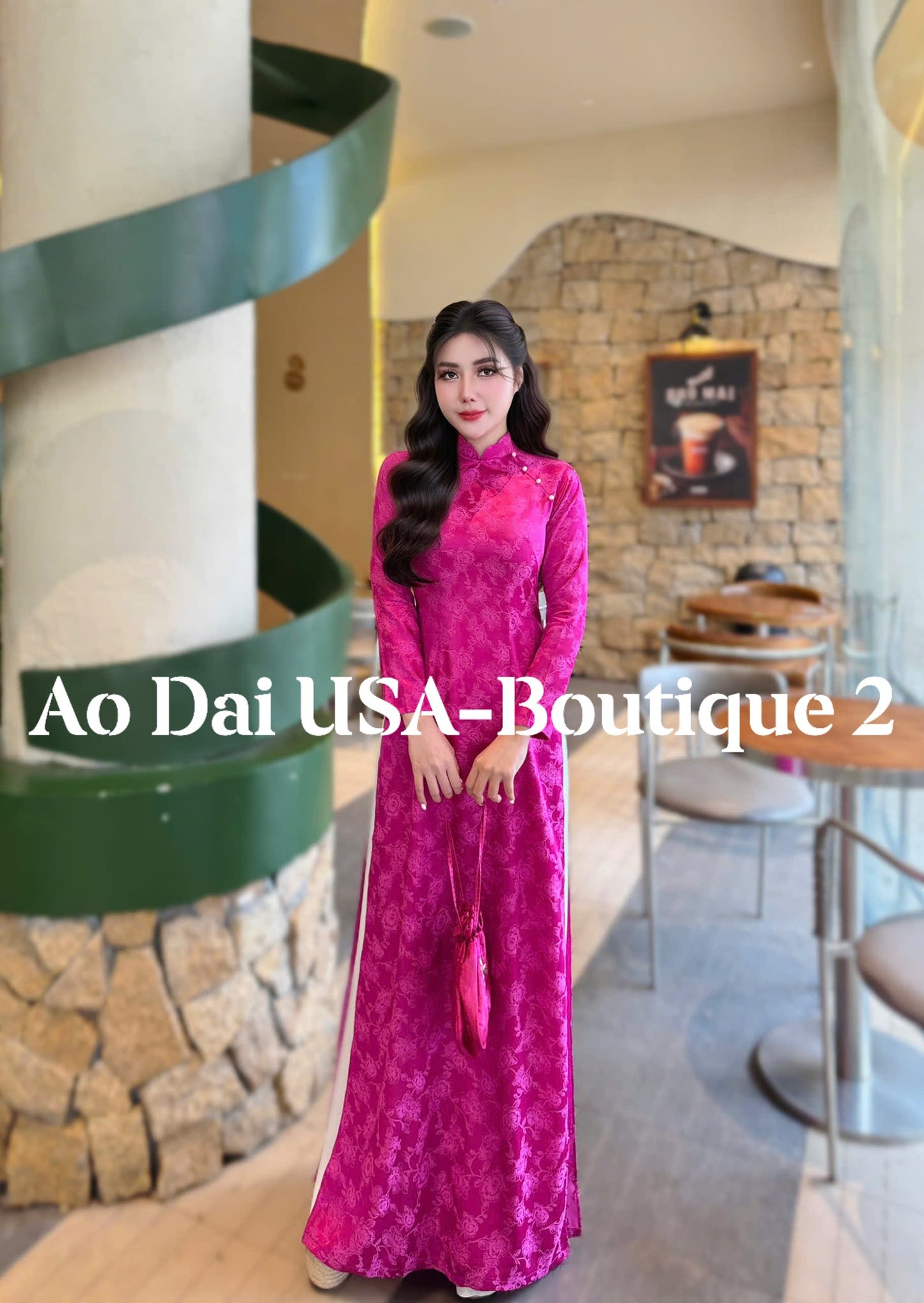 HONG CAM Set Ao Dai Gam To Tam Thai Tuan fuchsia color/pants include/TT74